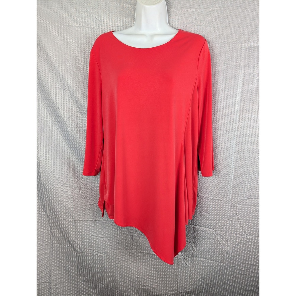 Chicos The Ultimate Tee Coral Salmon‎ Asymmetric Hem Tunic Top Womens Size 1 M